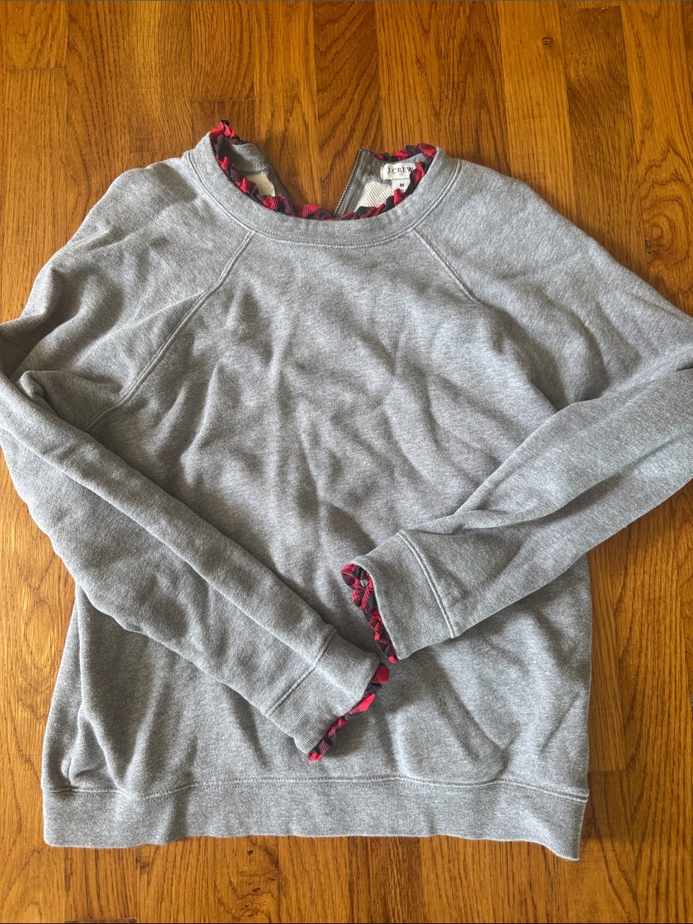J.Crew Gray Sweatshirt with Red Plaid Trim
